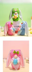 Detailed view of colorful Easter gnomes with bunny ears holding patterned decorative eggs
