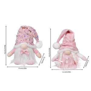 Pink Christmas gnome ornaments with sequins and LED lights, 35cm plush festive decorations