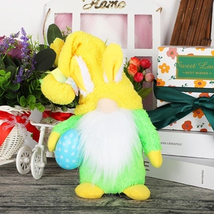 Easter gnome plush with yellow bunny ear hat and blue egg for festive home decoration