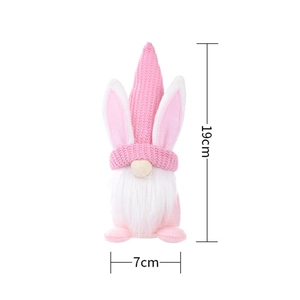 Osterhase-Zwergpuppe in Rosa und Weiß mit Strickmütze und langem weißem Bart, 19cm hoch