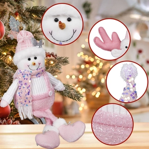 Pink Sequin Christmas Plush Doll Long Leg Sitting Santa Snowman Reindeer Figurine For Xmas Window Home Decoration Ornament