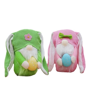 Easter long-eared gnome plush set with knitted hats and colorful polka dot eggs