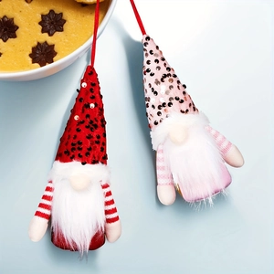 Set di gnomi natalizi luminosi con cappelli di paillettes rosse e rosa e luci LED