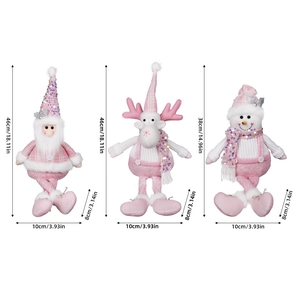 Pink sequin Christmas doll set featuring Santa, reindeer and snowman decorations