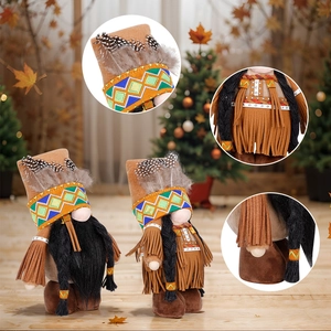 Pair of Thanksgiving Native American gnomes with feathers and geometric patterns