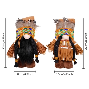 Set of two Native American style gnomes with feathers for Thanksgiving home decoration