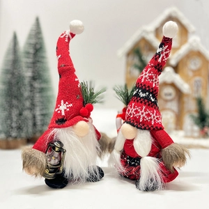 Festive Christmas gnomes set with red knit hats and snowflake patterns for home decor