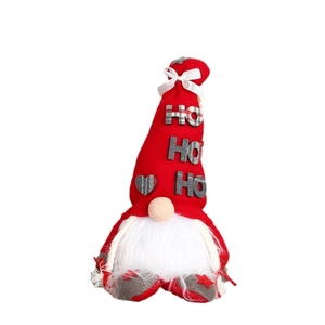 Rudolph Christmas gnome doll decoration with HO HO HO letters and white beard on white base