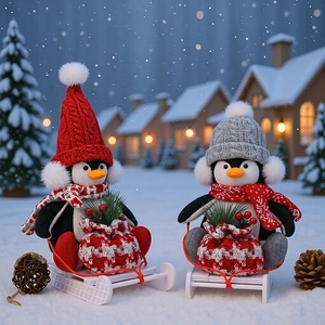 Weihnachts Pinguin Plüschfigur Mit Schlitten Und Geschenksack Festliches Schreibtisch Ornament Süße Pinguin Puppe Weihnachtsgeschenk