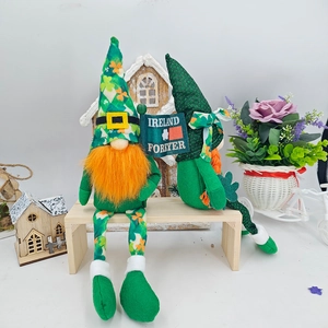 St. Patrick's Day plush long-legged gnomes with clover patterns and Ireland flag