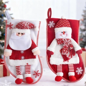 Large Nordic Christmas Stocking Santa Claus Snowman Gift Bag Knitted Plush Christmas Hanging Decoration For Holiday Party Home