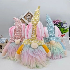 Lot de nains de Pâques en peluche avec oreilles de lapin et barbes colorées pour la maison