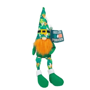 St. Patrick's Day gnome plush with green shamrock hat and Ireland Forever flag