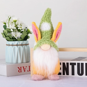 Handmade Easter gnome plush with green bunny ears and yellow body for holiday home decor