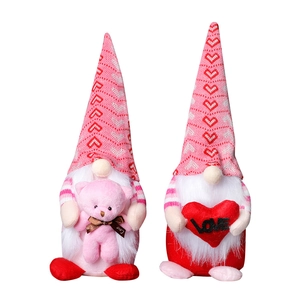 Valentine's Day gnome plush duo featuring knitted heart hats and soft plush accessories