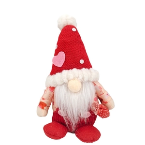 Handmade Valentine Gnome plush doll with red heart hat and soft white faux fur beard