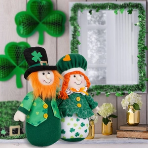 Saint Patrick's Day gnome plush dolls set with green shamrock patterns and orange beards