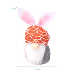 Easter gnome hanging decoration with pink bunny ears and orange knit hat, 14cm x 6cm