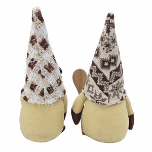 Handmade coffee themed gnome plush doll set with knitted hats and wooden spoon decor