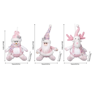 Pink Christmas plush doll set of Santa, snowman and elk sitting for holiday window decor