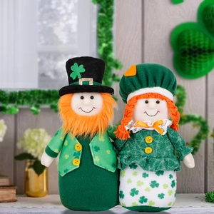 St. Patrick's Day gnome plush dolls set with green clover patterns and orange beards