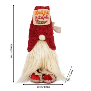 Handcrafted holiday gnome plush decoration with thankful blessing patch, 15.74 inch height