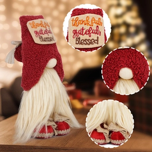 Festive Christmas Gnome decoration with thankful grateful blessed embroidery on red hat