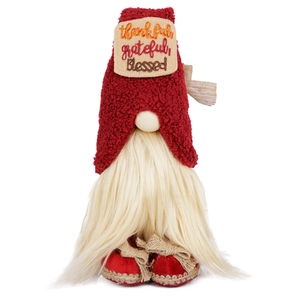 Fall themed gnome plush with red velvet hat and thankful grateful blessed embroidery
