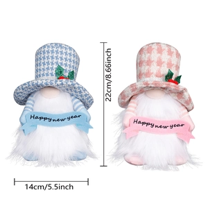 Pair of festive Christmas gnomes with plaid hats and Happy New Year felt banners