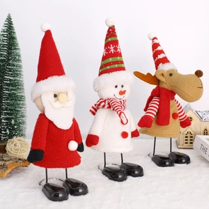 Three-piece Christmas plush doll set featuring Santa, Snowman and Reindeer with spring legs