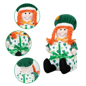 St. Patrick's Day gnome with green hat and clover gift box decoration set