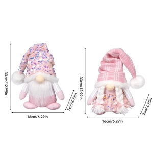 Set of 2 pink Christmas gnomes with sequin knit hats and long braids festive decor