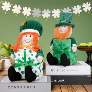 St. Patrick's Day gnome plush dolls with shamrock patterns for Irish festive decoration