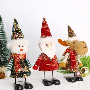 Figurines de Noël classiques avec Père Noël, bonhomme de neige et renne à paillettes