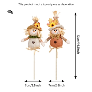 Thanksgiving harvest boy and girl scarecrow stakes with sunflowers for fall home decor