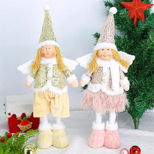 Christmas Angel Doll Sequin Plush Ornament Retractable Standing Fairy Figurine Home Window Desktop Decoration Holiday Gift