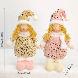Détails des dimensions de deux poupées anges en peluche avec paillettes pour Noël et l'hiver