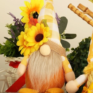 Harvest gnome plush with sunflower and autumn leaves decoration for home display
