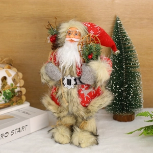 Figurine du Père Noël debout en costume rouge à motifs pour décoration de Noël