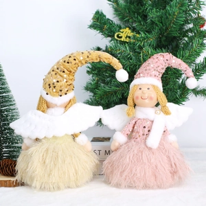 Christmas angel plush dolls in gold and pink dresses with sparkling sequin hats