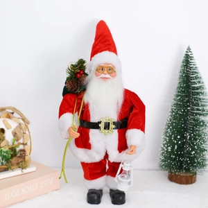 Traditional Standing Santa Claus Figurine With Lantern And Gift Bag Red Plush Christmas Decoration For Holiday Home Decor