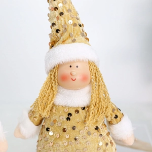 Poupée ange de Noël en peluche avec paillettes dorées pour décoration de fenêtre festive
