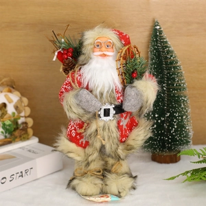 Figurine de Père Noël Debout Décoration Avec Pull à Flocons de Neige Raquettes en Bois Décor de Table de Noël Traditionnel