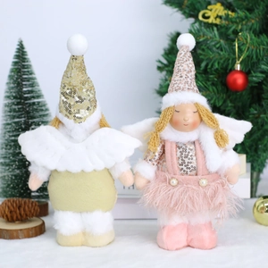 Christmas plush angel dolls with sequins and feather wings for festive home decoration