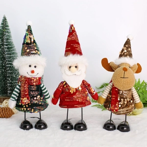 Figurines de Noël scintillantes Père Noël Bonhomme de neige et Renne sur pieds métalliques