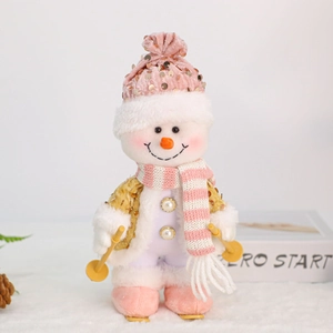 Pink sequin knit snowman doll skiing ornament for home Christmas decoration and gift