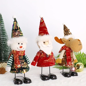 Lot de 3 figurines de Noël avec Père Noël, bonhomme de neige et renne à paillettes