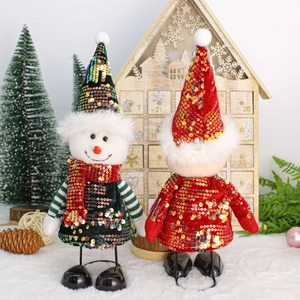 Figurines de bonhomme de neige et d'elfe de Noël avec paillettes et pieds à ressort déco