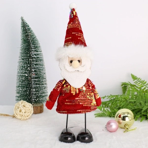 Figurine du Père Noël debout avec paillettes rouges et fourrure pour décor de table