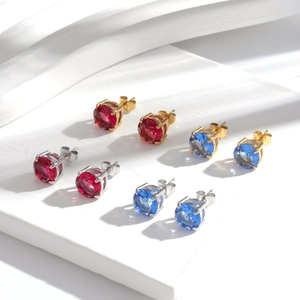 Boucles d'Oreilles Clous Minimalistes en Acier Inoxydable Pour Femmes Zircone Circulaire Incrustée Or Argent Plaqué Bleu Rouge Bijoux